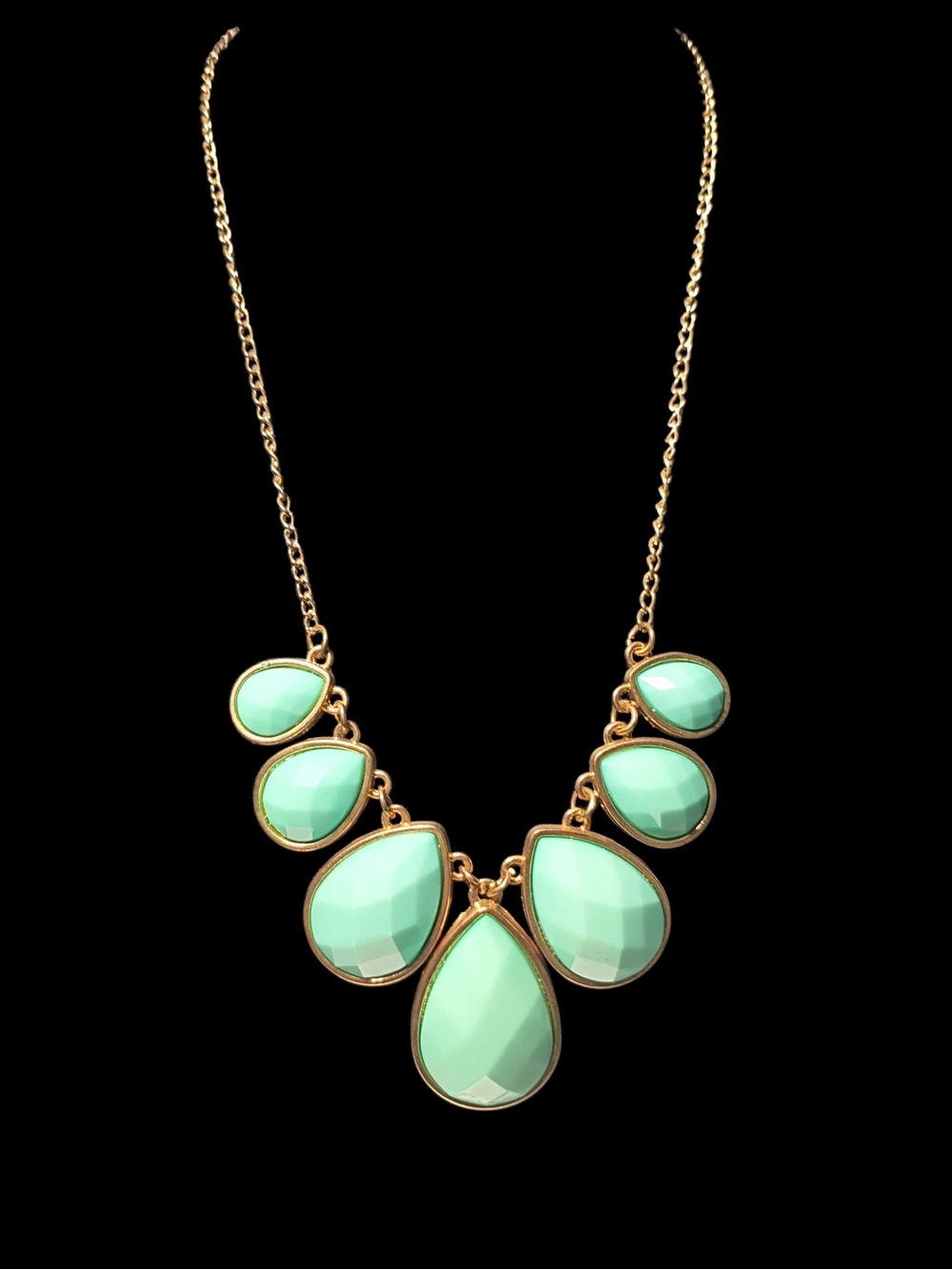 Gold-Trim Mint Teardrop Statement Necklace